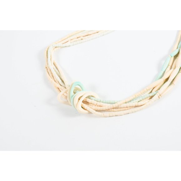 Vintage 1980s Bone Light Aqua Blue Long Necklace | 30" Length - Picture 3 of 9